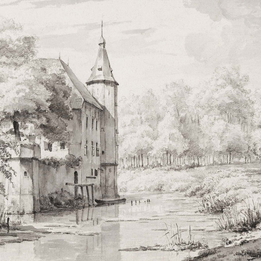 pen and ink drawing of a castle