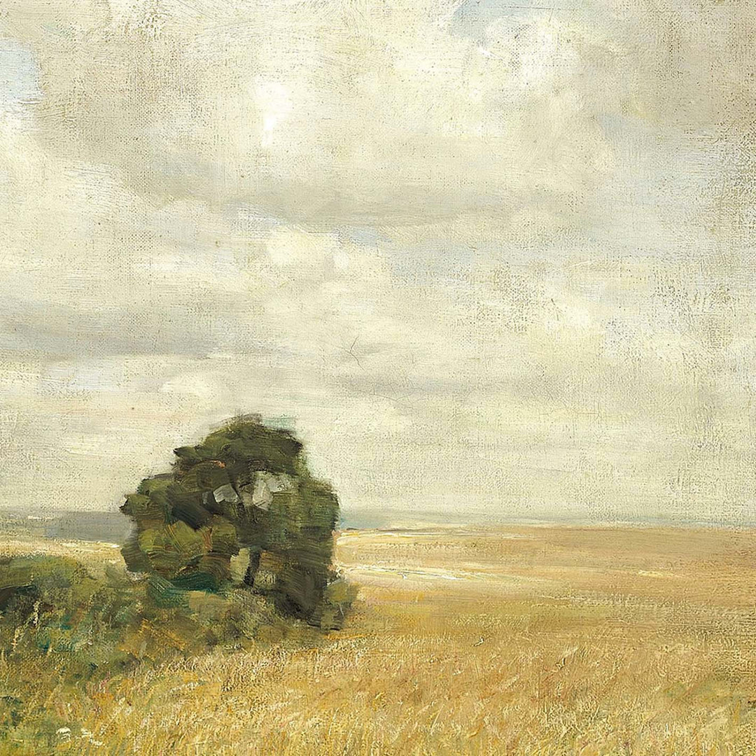 vintage landscape painting of a wheatfield