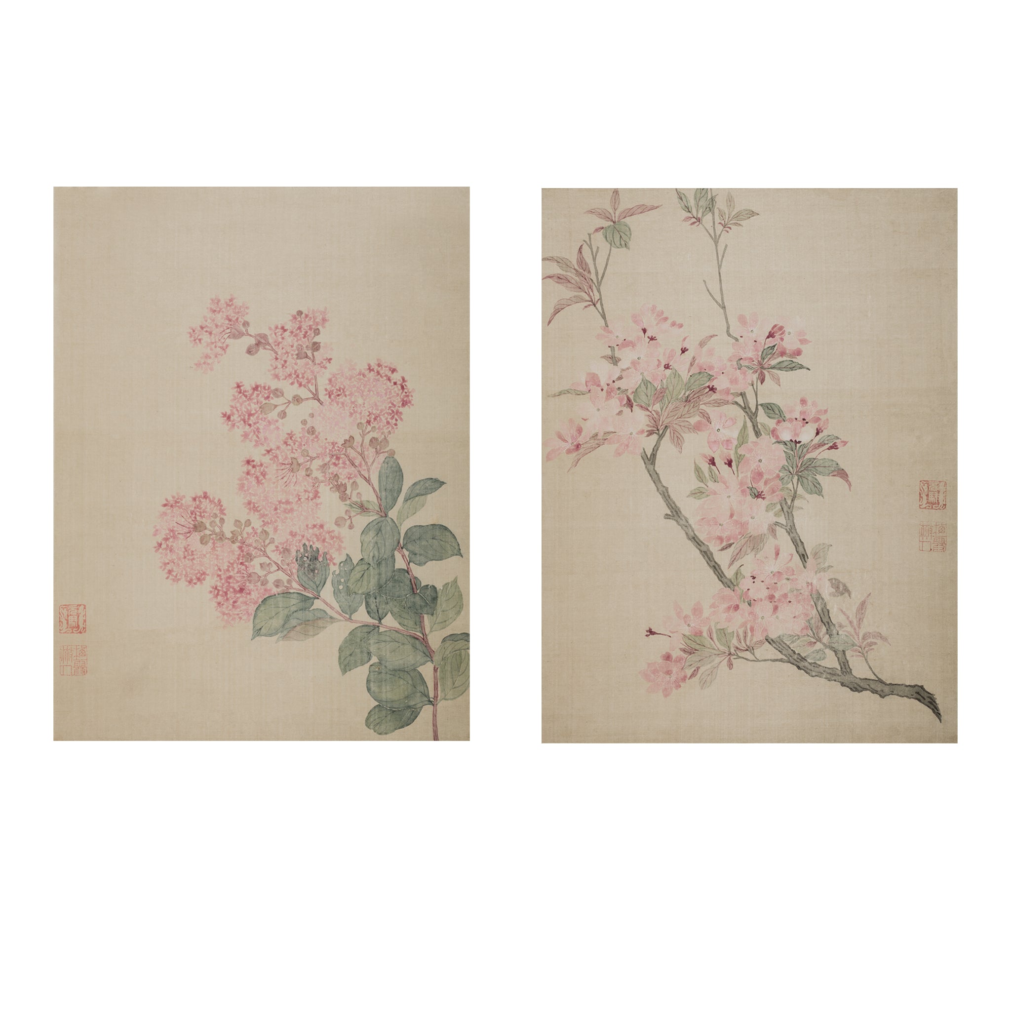Vintage Botanical prints Set of two chinese botanical prints by Ma Yuanyu