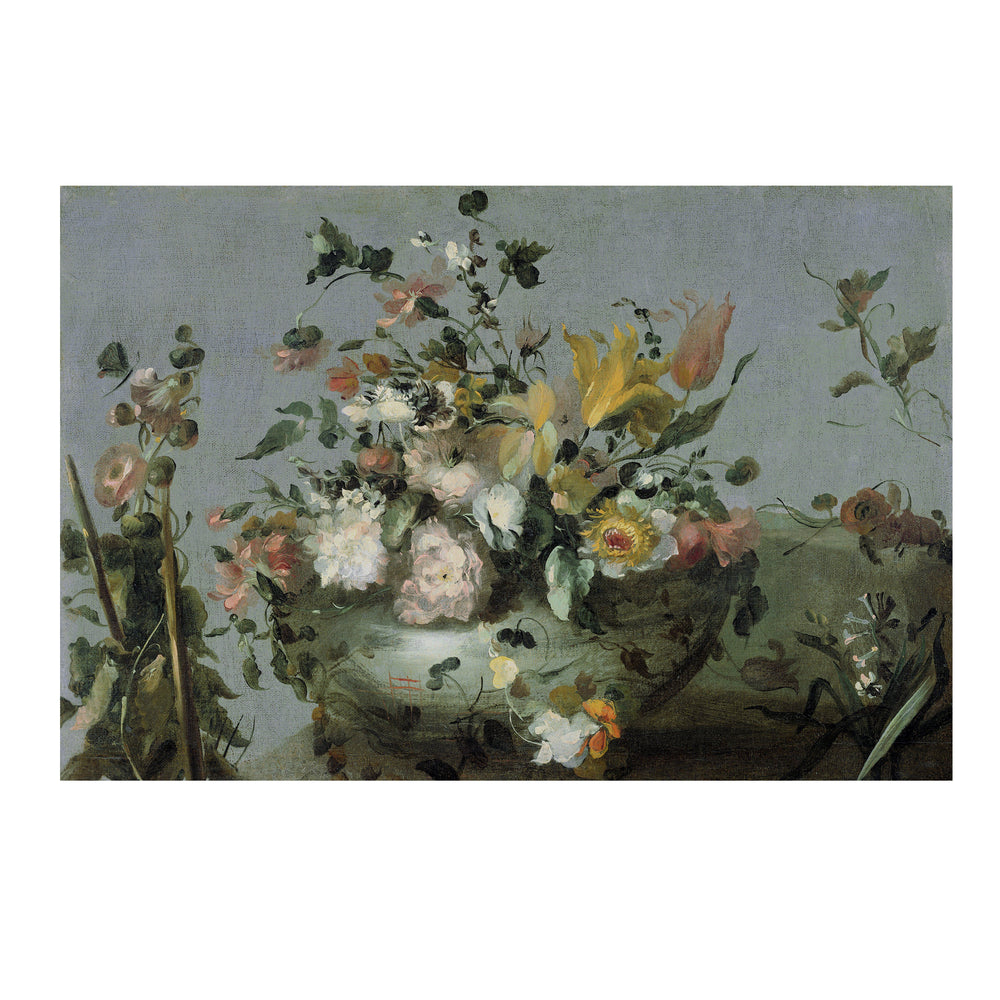 Vintage print of flowers on a blue background