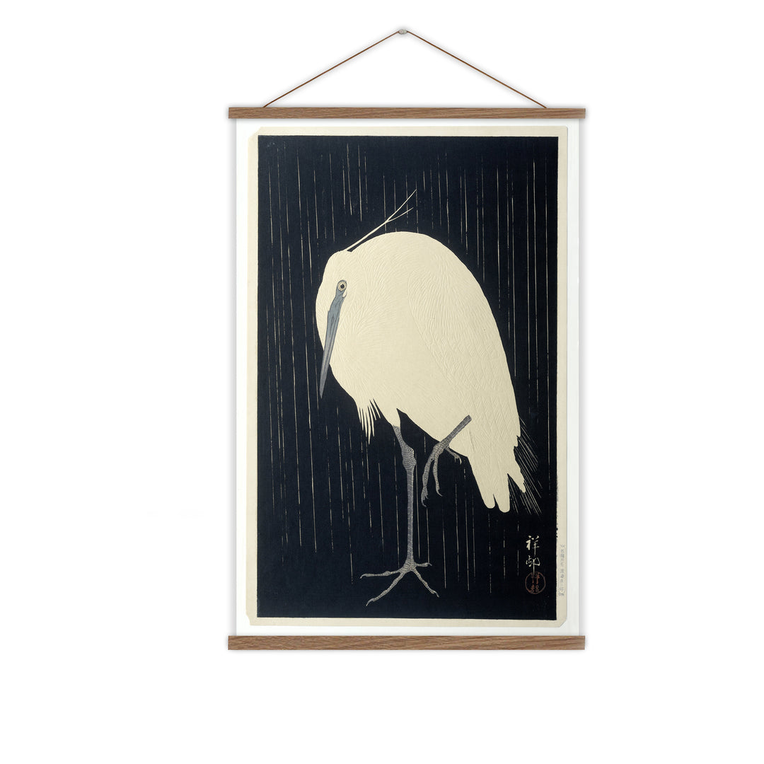 Egret in the rain canvas wall chaging