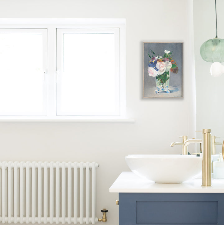 vintage vase of flowers bathroom print
