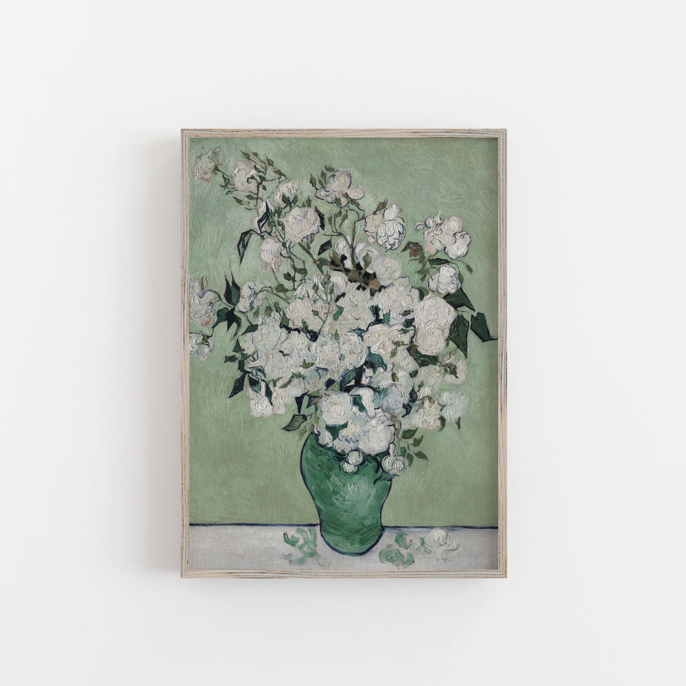 White roses vintage art poster van gogh