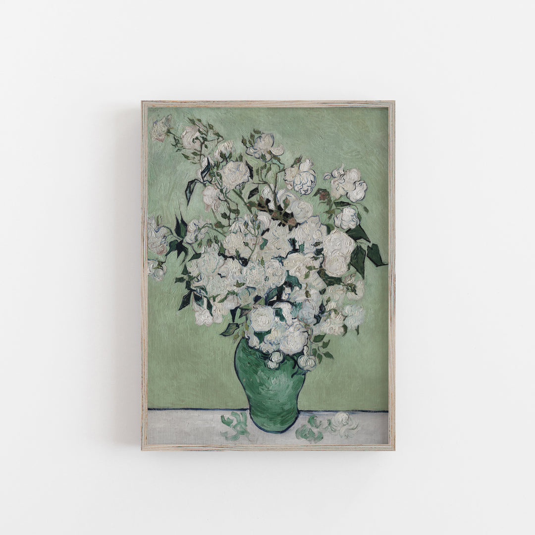 White roses vintage art poster van gogh