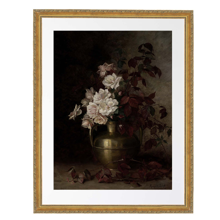 Vintage oil painting of roses, dark and moody still life painting - Attica Press
