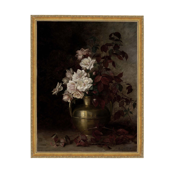 Vintage oil painting of roses, dark and moody still life painting - Attica Press