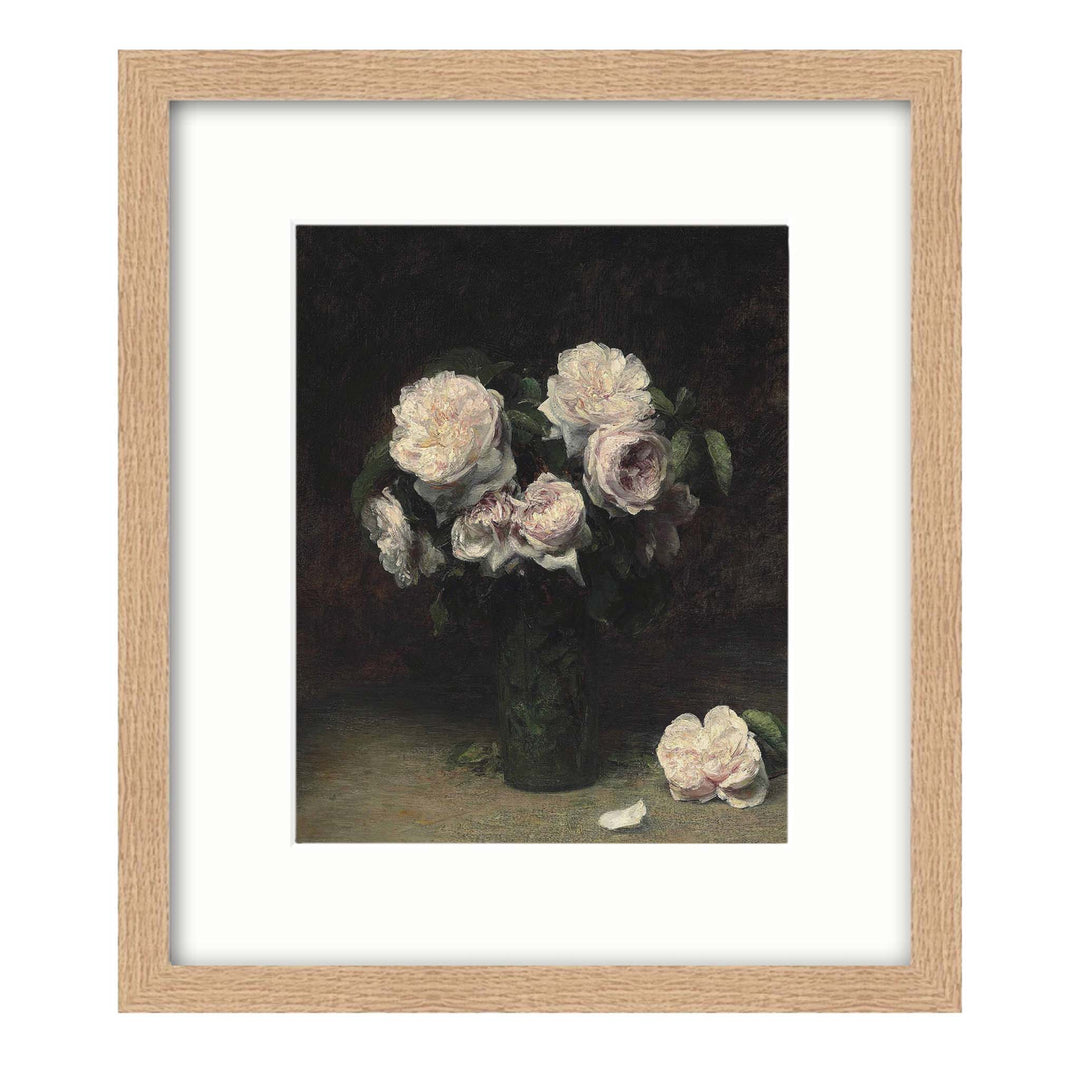 vintage painting of roses in a vase against a dark background - Attica Press