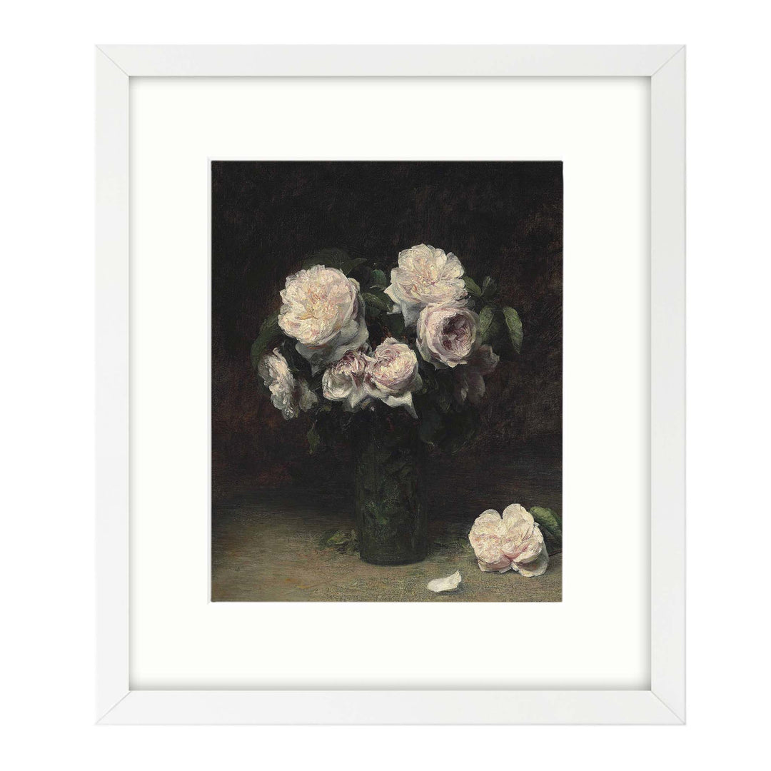 vintage painting of roses in a vase against a dark background - Attica Press