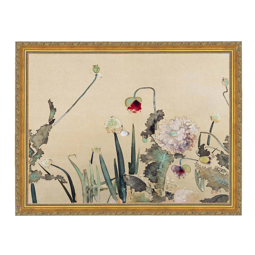 Japanese Silk painting of an Early Summer Garden by Nishimura Goun