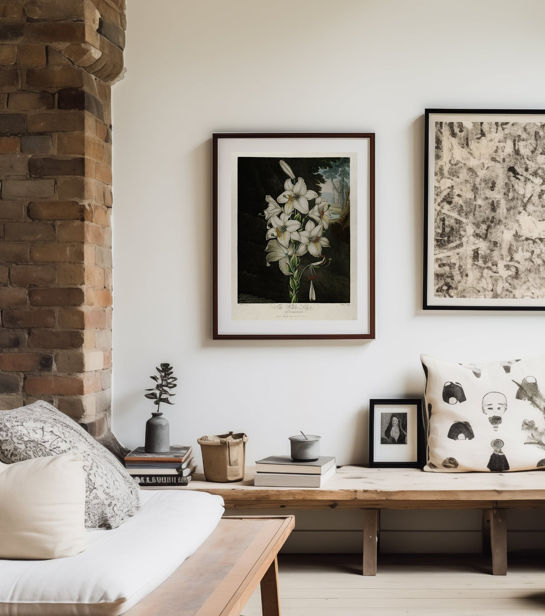 Dark botanical wall hanging by Attica Press - The White Lily by Robert Thornton