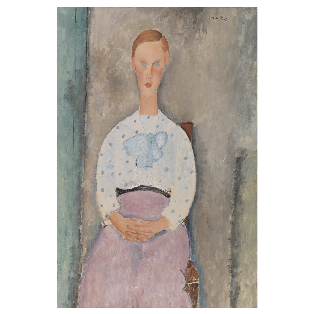 Amedeo Modigliani art print, girl pink skirt and polka dot blouse