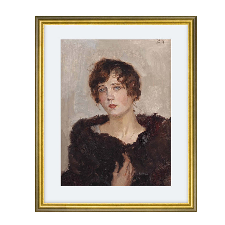 Vintage portrait painting of a lady in a fur coat
