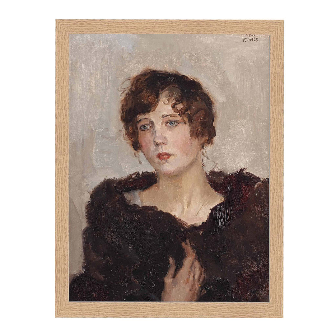 Vintage portrait painting of a lady in a fur coat