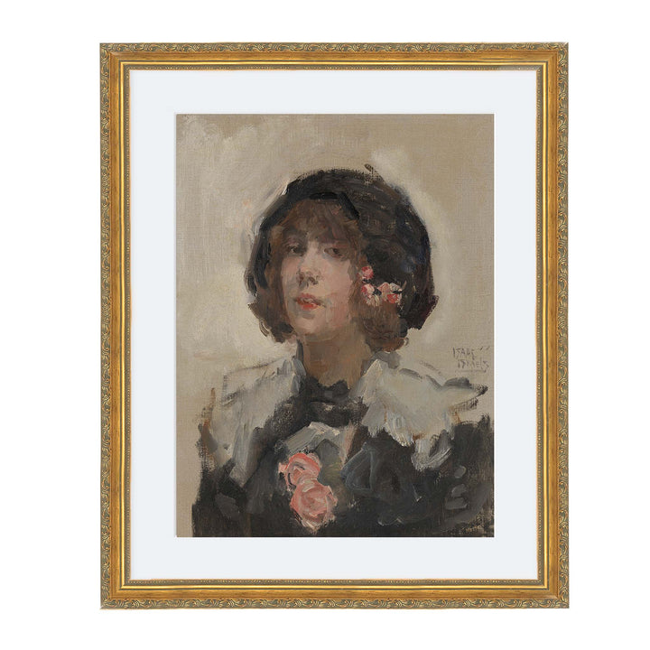 Vintage portrait painting of a woman wearing a hat