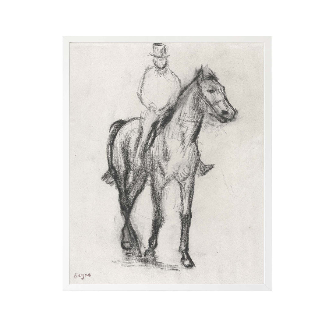 Charcoal sketch of a gentleman in a top hat on the back of a horse by Edgar Degas