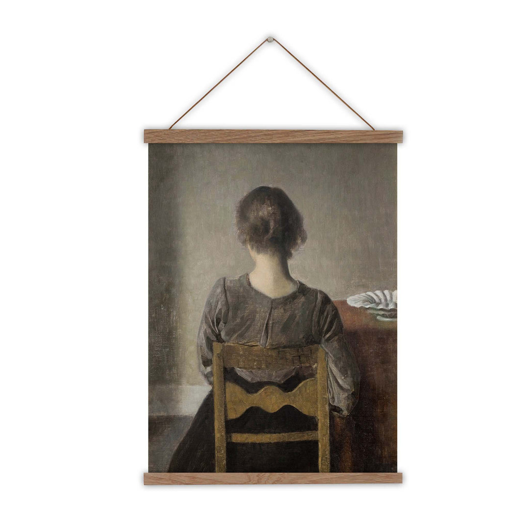 Vintage portrait painting of a woman from behind
