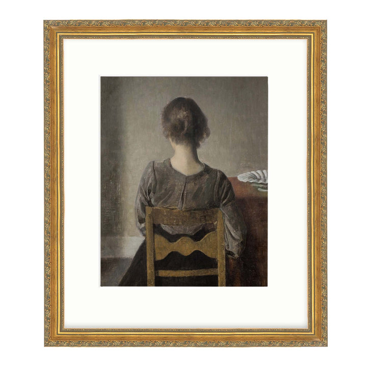 Vintage portrait painting of a woman from behind
