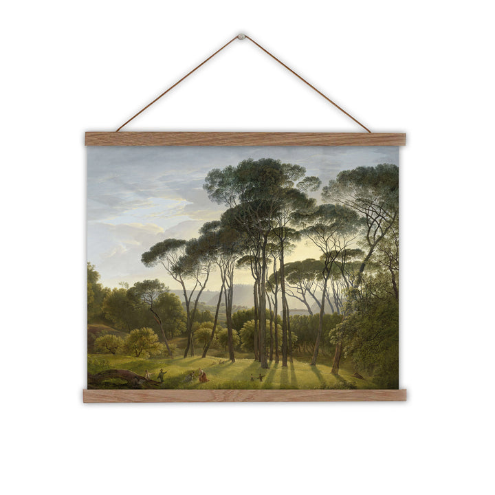 Canvas wall chart of vintage landscape painting with umbrella trees