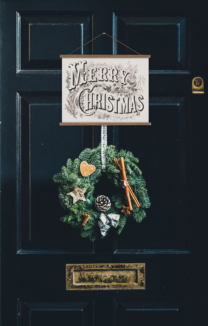 vintage merry christmas typography sign