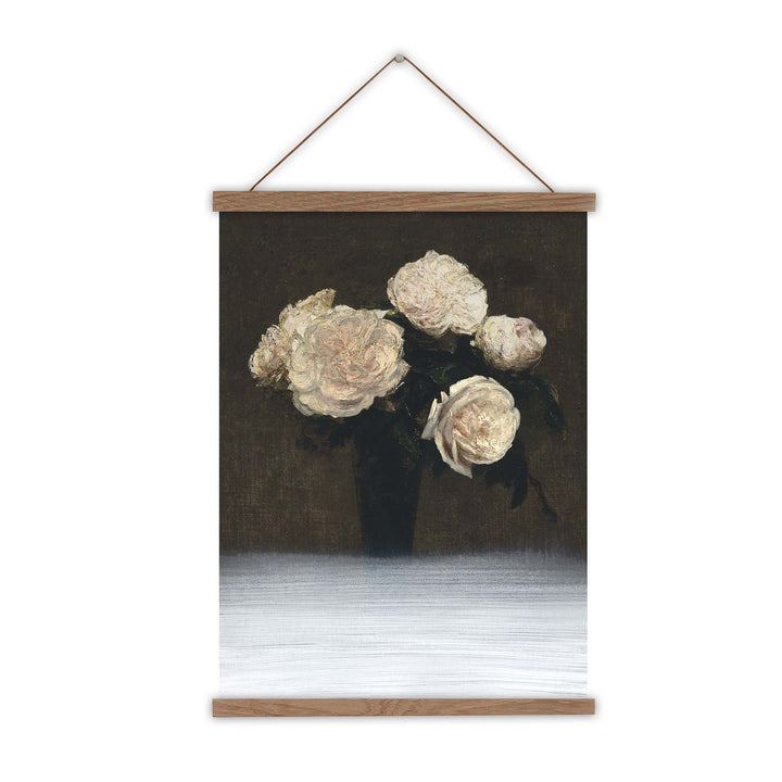 vintage white roses with contemoratry paint effect print