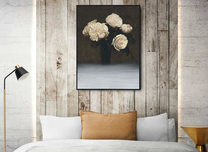 vintage white roses with contemporary paint effect print