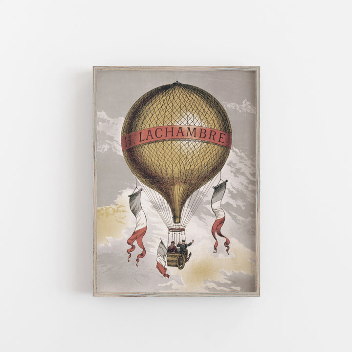 Vintage hot air balloon poster print framed