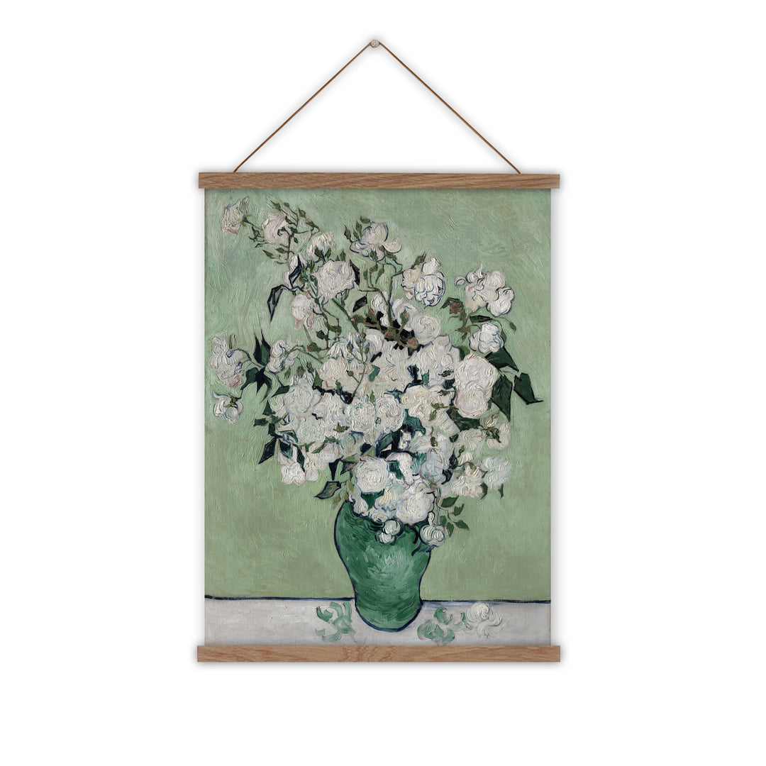 White roses vintage art canvas wall chart van gogh