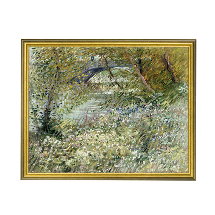 Van Gogh painting riverbank in springtime landscape art
