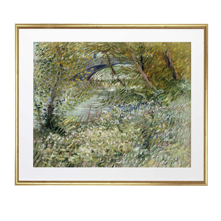 Van Gogh painting riverbank in springtime landscape art