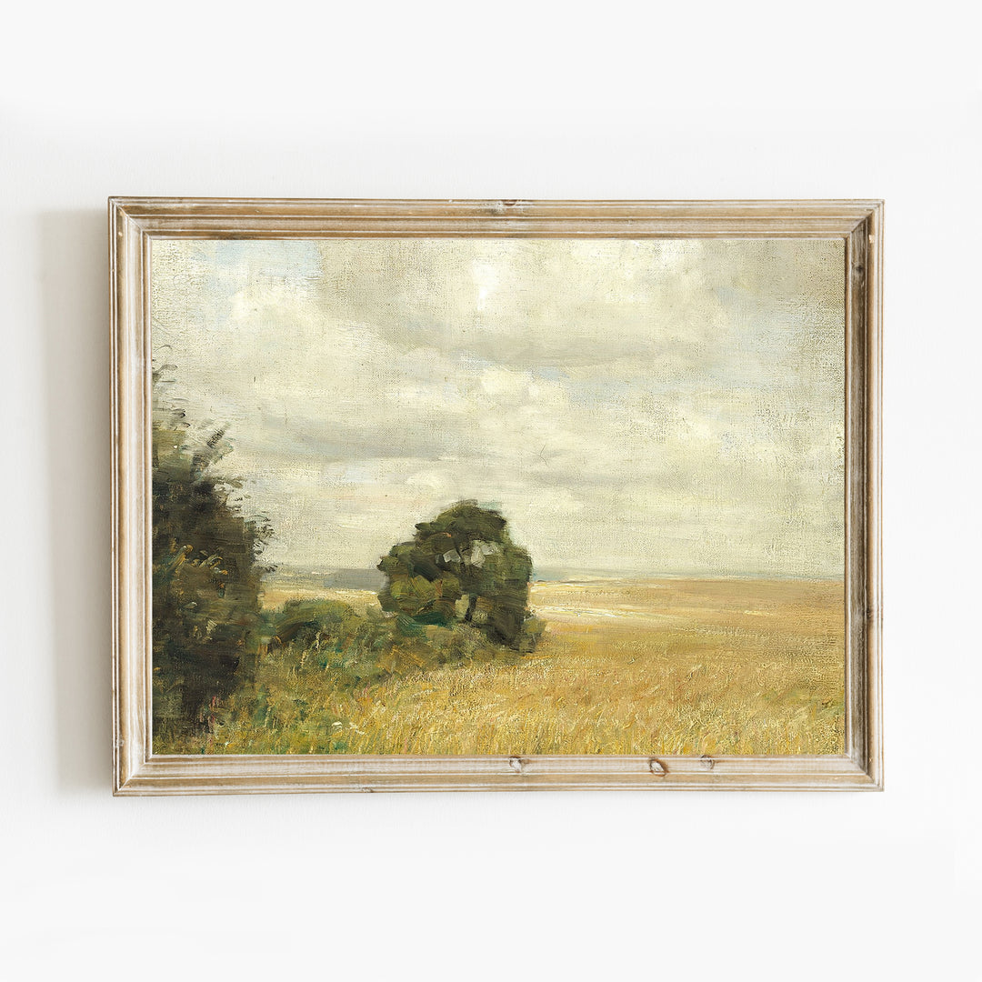 Vintage landscape painting of a wheatfield